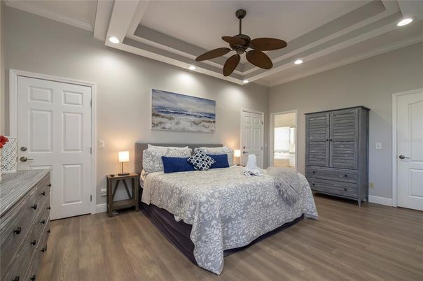 Bedroom, Interior, Recessed Lighting, Wood Texture Flooring