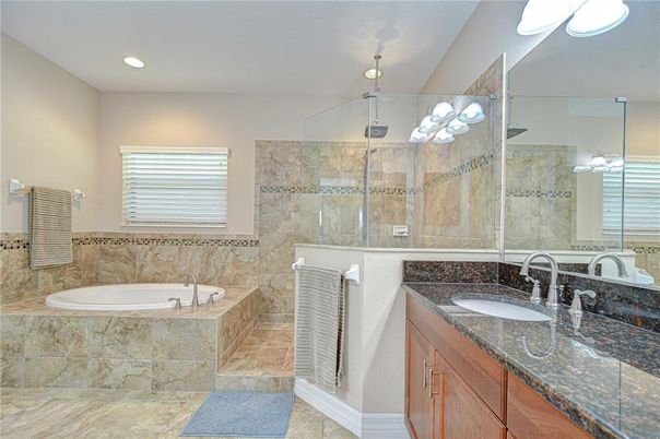 Bathroom, Dual Sink Vanities, Glass Shower, Interior, Recessed Lighting