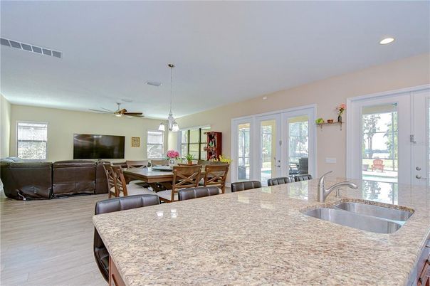 Dining room, Interior, Pendant Lights, Recessed Lighting, Wood Texture Flooring