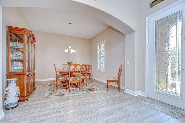 Dining room, Interior, Pendant Lights, Wood Texture Flooring