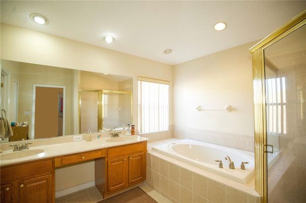 Bathroom, Dual Sink Vanities, Glass Shower, Interior, Recessed Lighting