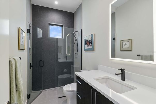Bathroom, Glass Shower, Interior, Recessed Lighting