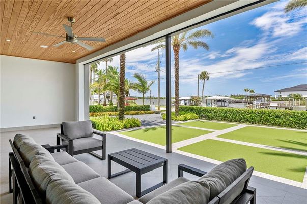 Interior, Living room, Recessed Lighting, Sun Room, Water, Wooden Ceilings