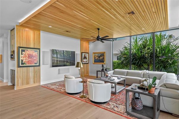 Interior, Living room, Recessed Lighting, Wooden Ceilings, Wood Texture Flooring