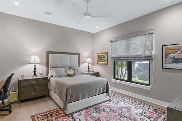 Bedroom, Interior, Recessed Lighting, Wood Texture Flooring