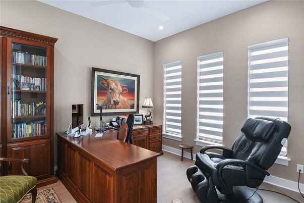 Home Office, Interior, Recessed Lighting, Wood Texture Flooring