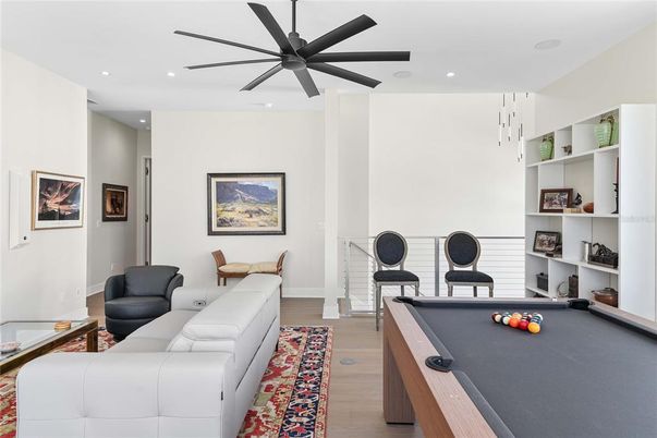 Billiard Table, Game Room, Interior, Living room, Recessed Lighting, Wood Texture Flooring