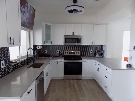 Interior, Kitchen, Stainless Steel Appliances, Wood Texture Flooring