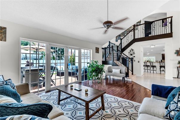 Interior, Living room, Recessed Lighting, Wood Texture Flooring