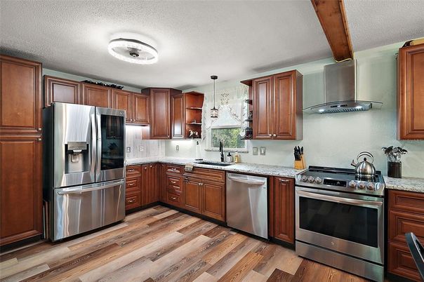 Interior, Kitchen, Stainless Steel Appliances, Wood Texture Flooring