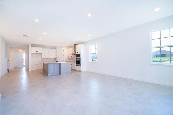 Empty room, Interior, Kitchen, Recessed Lighting, Stainless Steel Appliances