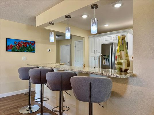 Interior, Kitchen, Pendant Lights, Recessed Lighting, Wood Texture Flooring