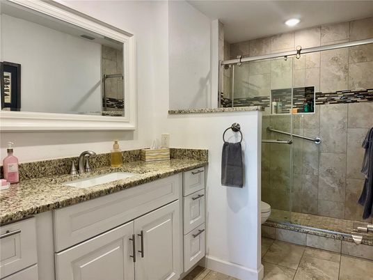 Bathroom, Glass Shower, Interior, Recessed Lighting