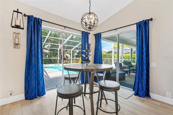 Chandelier, Dining room, Interior, Pendant Lights, Sun Room, Wood Texture Flooring