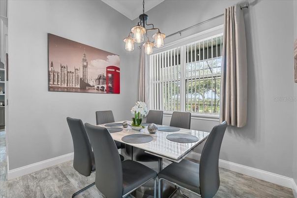 Dining room, Interior, Pendant Lights, Wood Texture Flooring