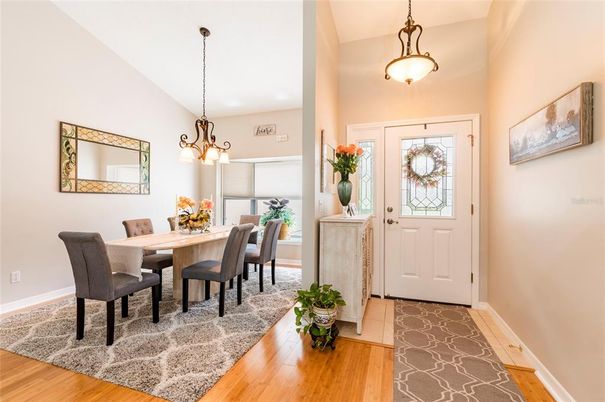 Chandelier, Dining room, Interior, Pendant Lights, Wood Texture Flooring