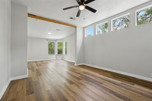Empty room, Interior, Recessed Lighting, Wood Texture Flooring