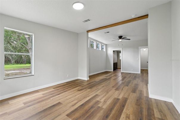 Empty room, Interior, Recessed Lighting, Wood Texture Flooring