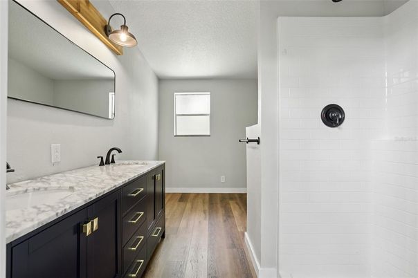 Bathroom, Dual Sink Vanities, Interior, Wood Texture Flooring