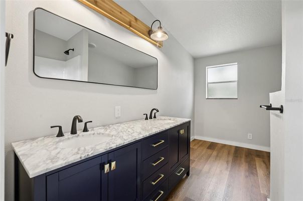 Bathroom, Dual Sink Vanities, Interior, Wood Texture Flooring