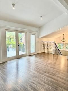 Chandelier, Empty room, Interior, Wood Texture Flooring