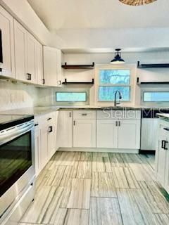Interior, Kitchen, Pendant Lights, Stainless Steel Appliances, Wood Texture Flooring