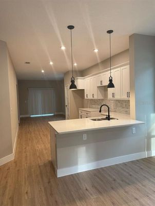 Interior, Kitchen, Pendant Lights, Recessed Lighting, Wood Texture Flooring