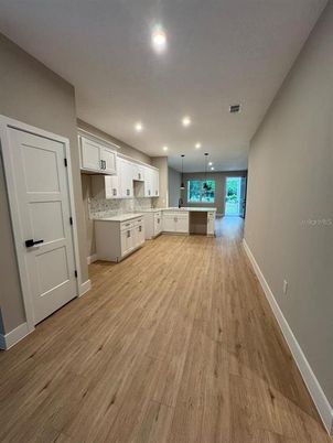 Interior, Kitchen, Pendant Lights, Recessed Lighting, Wood Texture Flooring