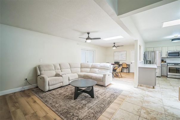Interior, Kitchen, Living room, Stainless Steel Appliances, Wood Texture Flooring