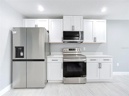 Interior, Kitchen, Marble, Recessed Lighting, Stainless Steel Appliances