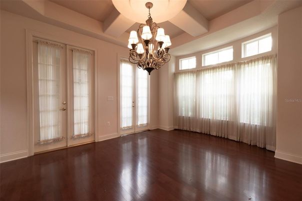 Chandelier, Empty room, Interior, Wood Texture Flooring