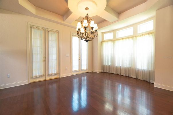 Chandelier, Empty room, Interior, Wood Texture Flooring