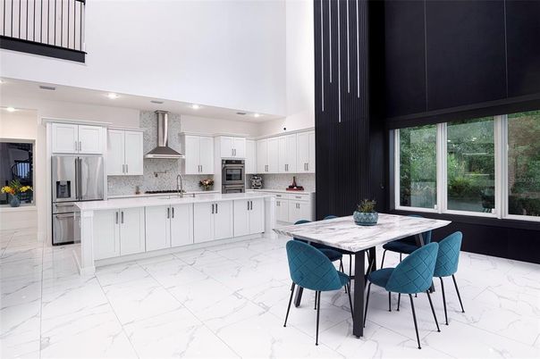 Interior, Kitchen, Marble, Recessed Lighting, Stainless Steel Appliances