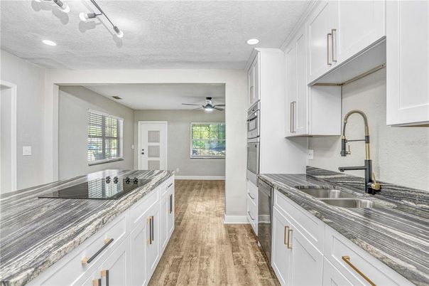 Interior, Kitchen, Recessed Lighting, Wood Texture Flooring