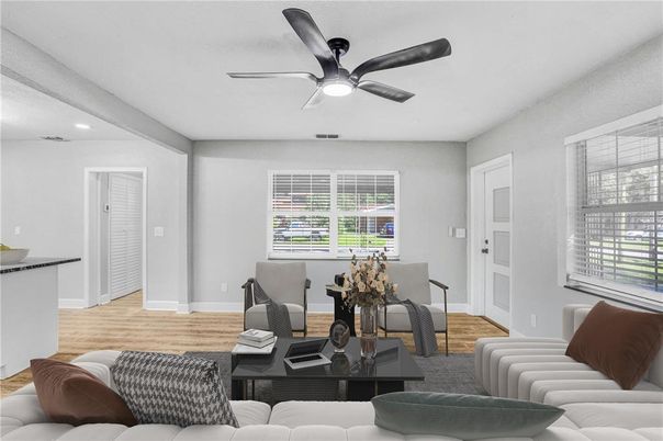 Interior, Living room, Recessed Lighting, Wood Texture Flooring