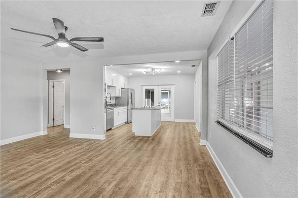 Interior, Kitchen, Recessed Lighting, Wood Texture Flooring