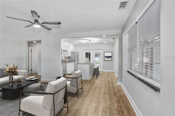 Interior, Kitchen, Recessed Lighting, Wood Texture Flooring