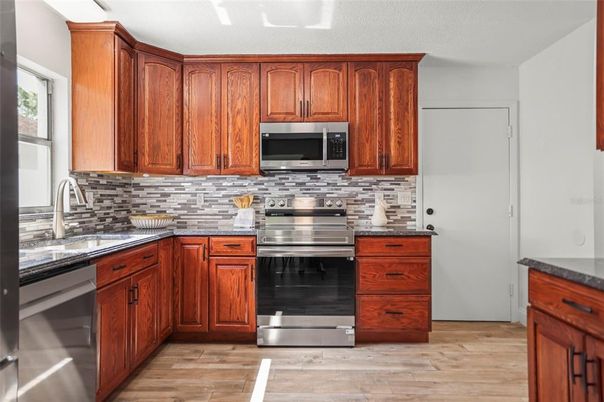 Interior, Kitchen, Stainless Steel Appliances, Wood Texture Flooring