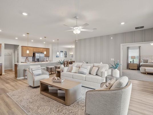Interior, Kitchen, Living room, Pendant Lights, Recessed Lighting, Stainless Steel Appliances, Wood Texture Flooring