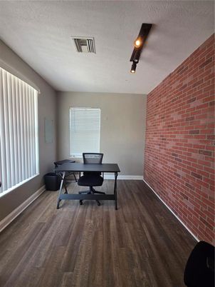 Home Office, Interior, Stone Walls, Wood Texture Flooring