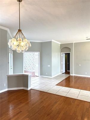 Chandelier, Empty room, Interior, Pendant Lights, Wood Texture Flooring