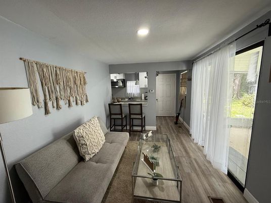 Interior, Kitchen, Living room, Recessed Lighting, Wood Texture Flooring