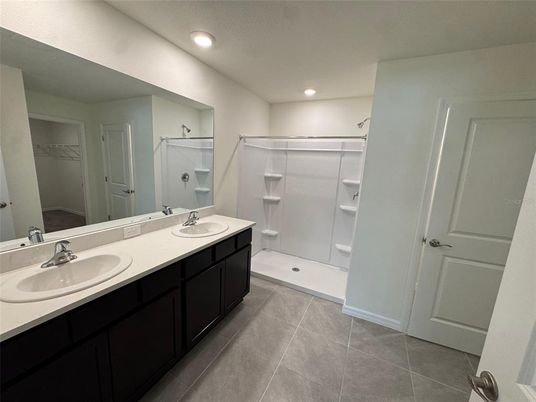 Bathroom, Dual Sink Vanities, Glass Shower, Interior, Recessed Lighting