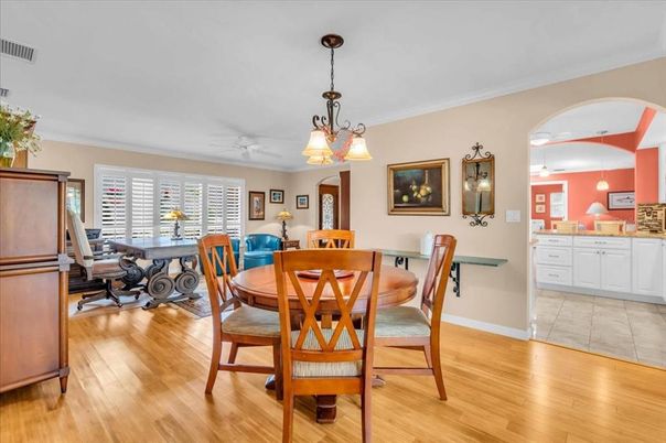 Chandelier, Dining room, Interior, Pendant Lights, Wood Texture Flooring