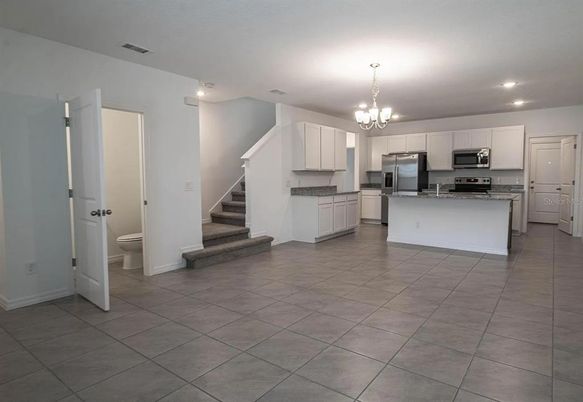 Chandelier, Interior, Kitchen, Recessed Lighting, Stainless Steel Appliances