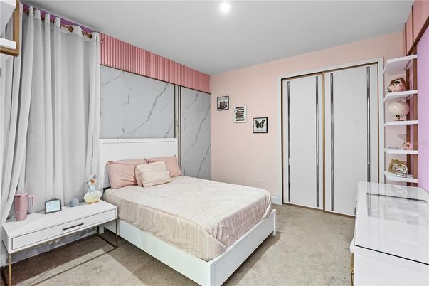 Bedroom, Interior, Marble Walls, Recessed Lighting