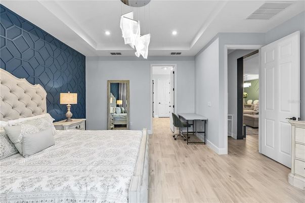 Bedroom, Home Office, Interior, Recessed Lighting, Wood Texture Flooring