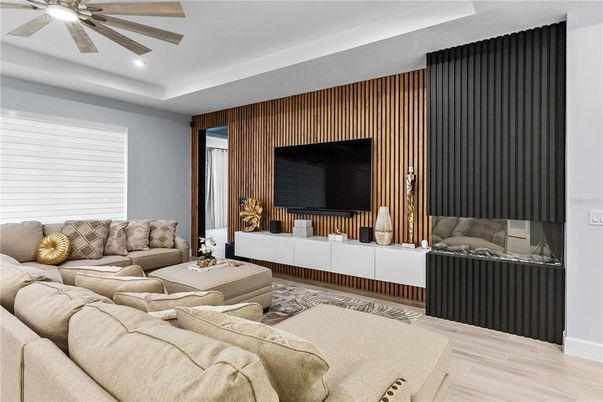 Interior, Living room, Recessed Lighting, Wood Texture Flooring
