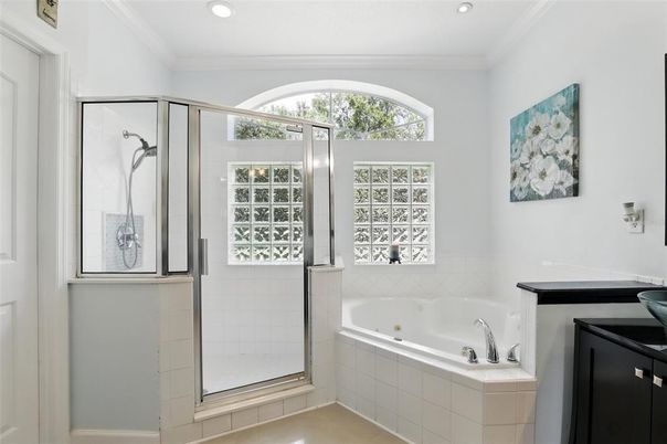 Bathroom, Glass Shower, Interior, Recessed Lighting