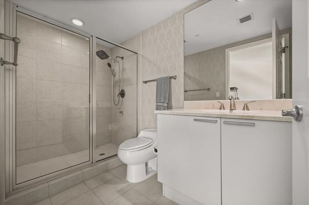 Bathroom, Glass Shower, Interior, Recessed Lighting